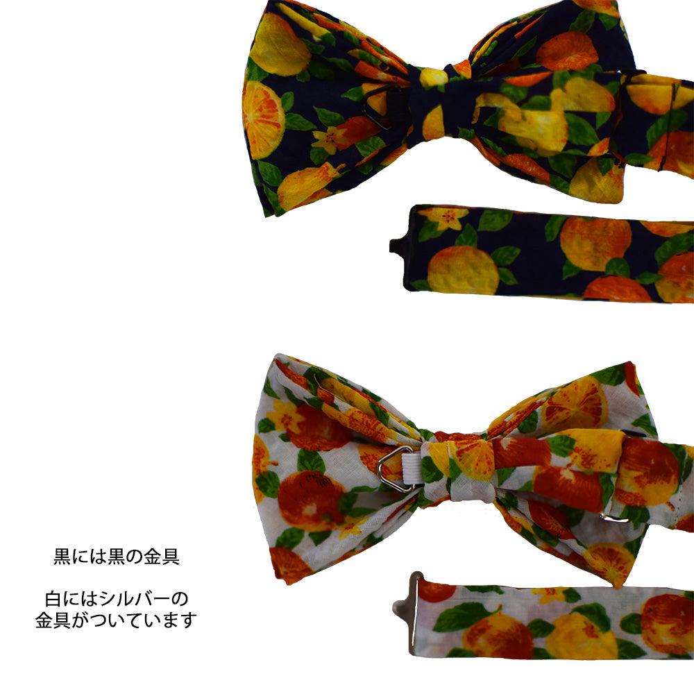 蝶ネクタイ スクエアコットン みかん柄2カラー 【暮らすぱいす】