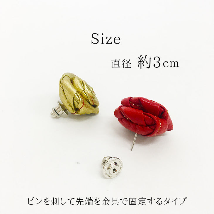 ラペルピン ピンズ レザー ローズ レッド&ゴールド 【暮らすぱいす】