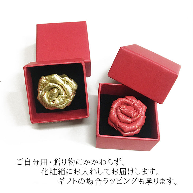 ラペルピン ピンズ レザー ローズ レッド&ゴールド 【暮らすぱいす】