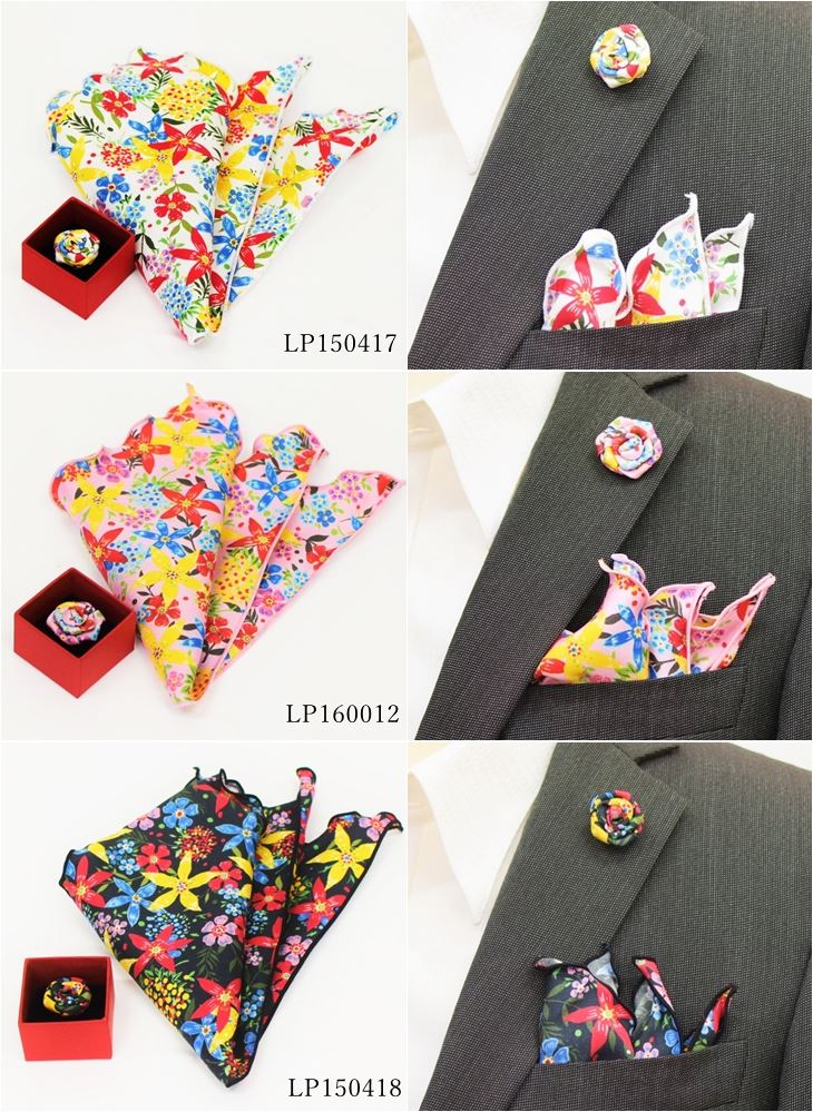 ポケットチーフ ラペルピン ローズ セットオリジナル花柄 【暮らすぱいす】