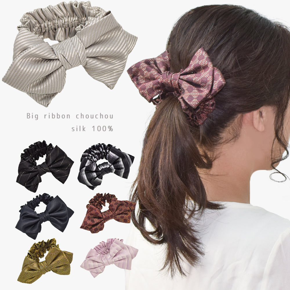 ビッグリボンシュシュ レディース ヘアゴム ヘアアクセ 7バリエーション 【暮らすぱいす】
