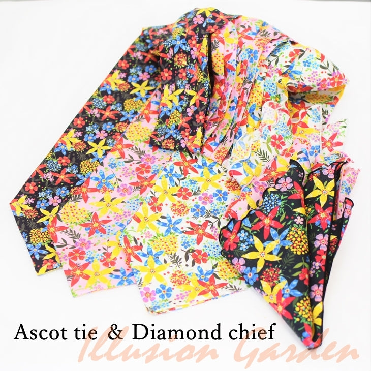 アスコットタイ ダイヤポケットチーフ セット オリジナル花柄【暮らすぱいす】
