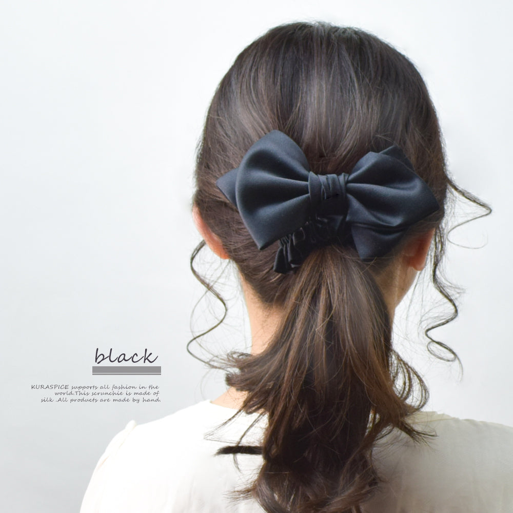 ビッグリボンシュシュ レディース ヘアゴム ヘアアクセ 7バリエーション 【暮らすぱいす】
