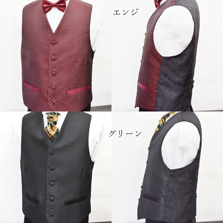 ベスト フォーマル 襟なし ストライプ×ドット 【暮らすぱいす】