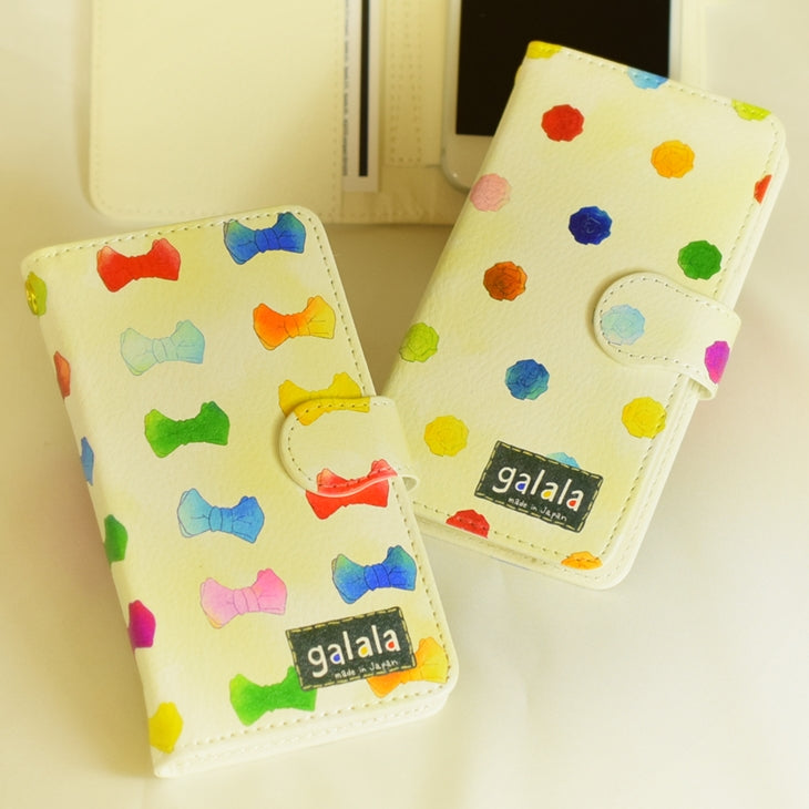 スマホケース 手帳型 S/M/Lサイズandroid iPhone対応 ドット柄 【暮らすぱいす】
