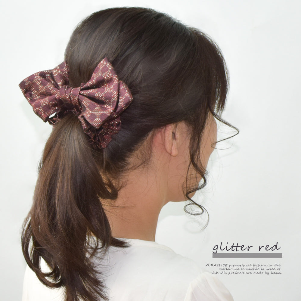 ビッグリボンシュシュ レディース ヘアゴム ヘアアクセ 7バリエーション 【暮らすぱいす】