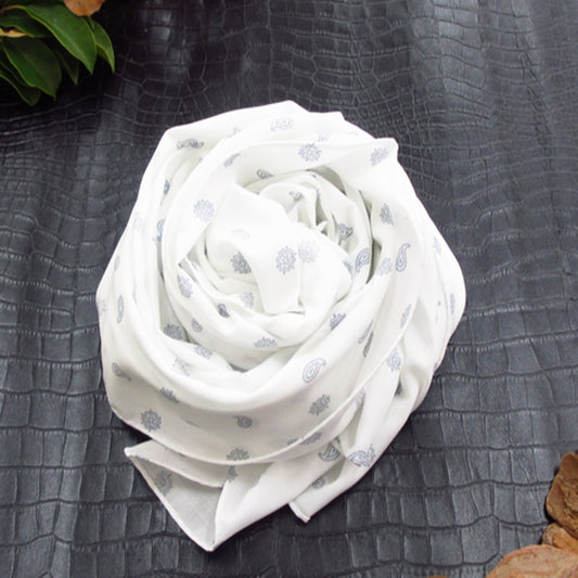 ストール メンズ コットンストール・ストライプ/白地にグレーペイズリー【暮らすぱいす】