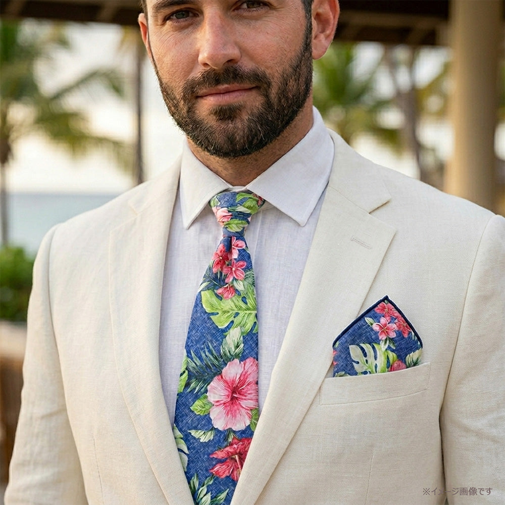 バロックタイ ポケットチーフ スクエア コットン セット  ハイビスカス 3カラー【暮らすぱいす】