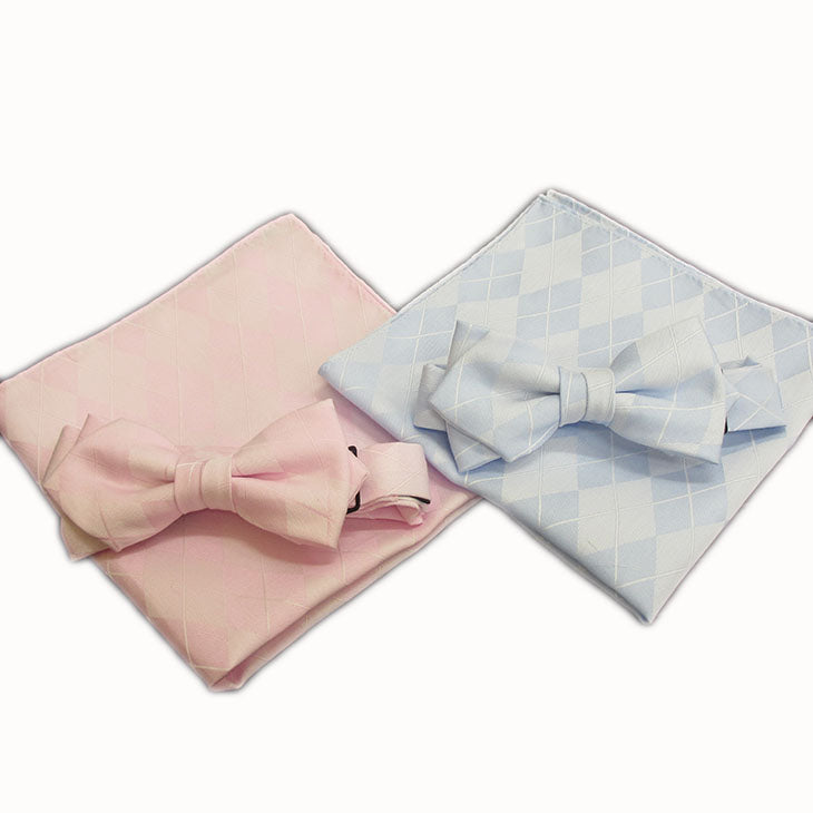 蝶ネクタイ ポケットチーフ セット アーガイル ピンク/ブルー 【暮らすぱいす】
